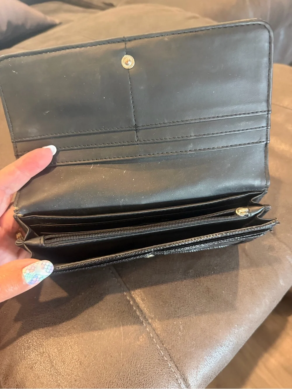 GUESS Black Logo Quilted Flap Wallet with Gold Hardware